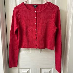 Wild Fable Red Ribbed Cardigan W/ Faux Pearl Buttons